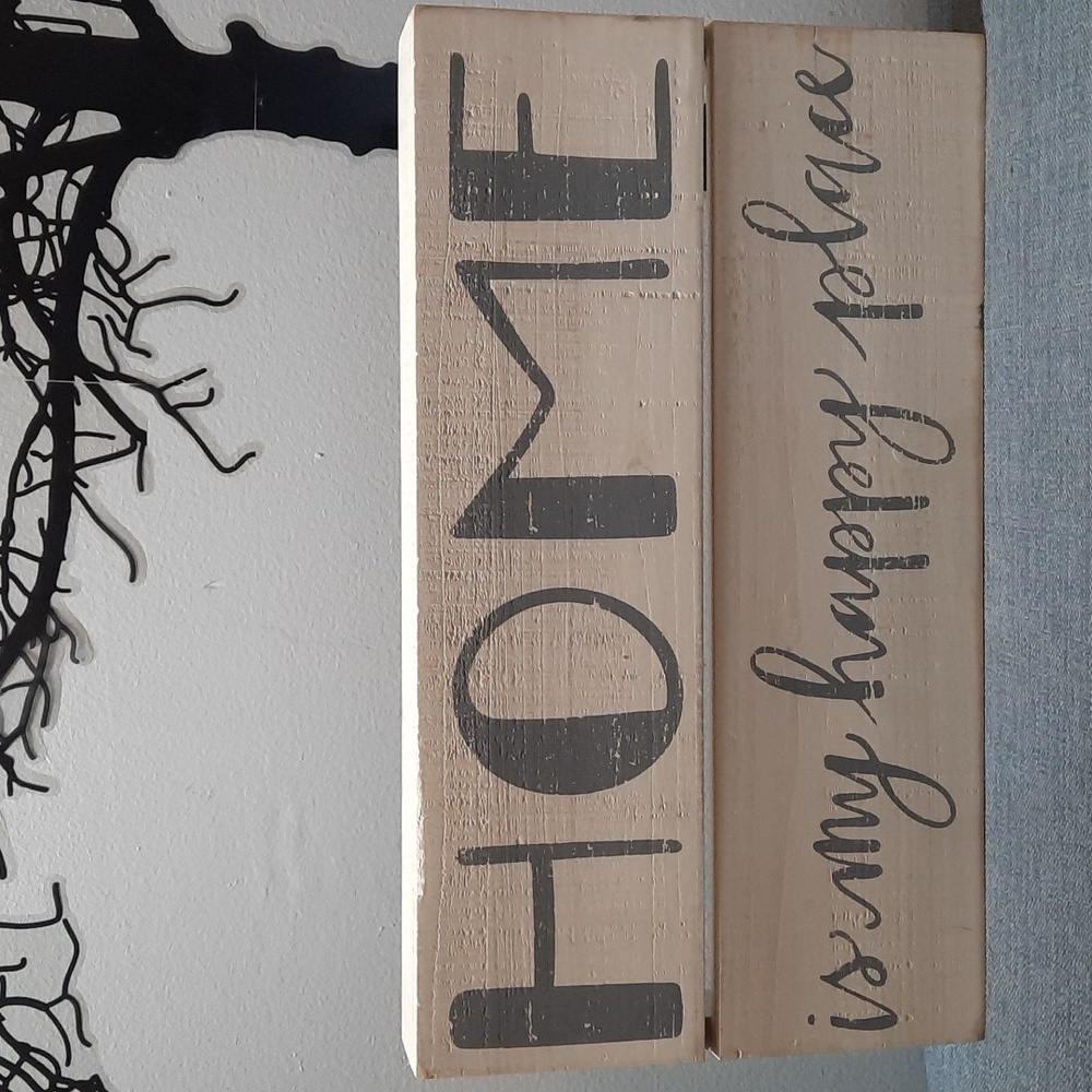 Home Is My Happy Place Gray Wall Box Sign Hang Sit **As Is